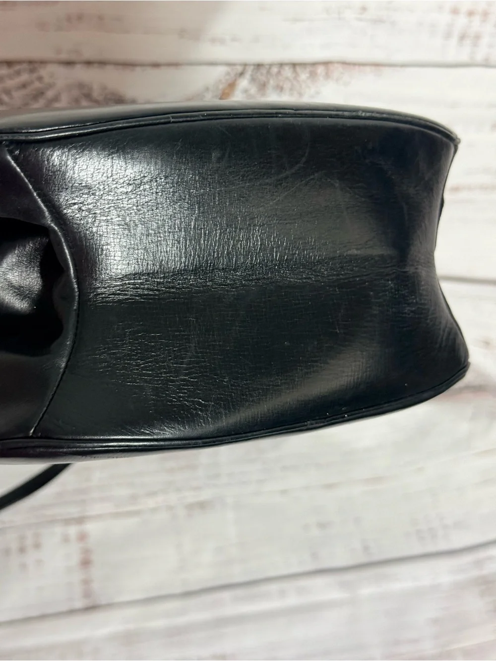 Vintage Holzman Black Leather Small Double Handle Handbag With Bakelight